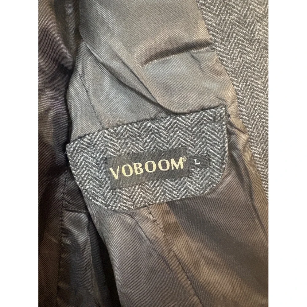 VOBOOM Vest Mens L Grey Wool Blend Herringbone Waistcoat Wedding Office Preppy